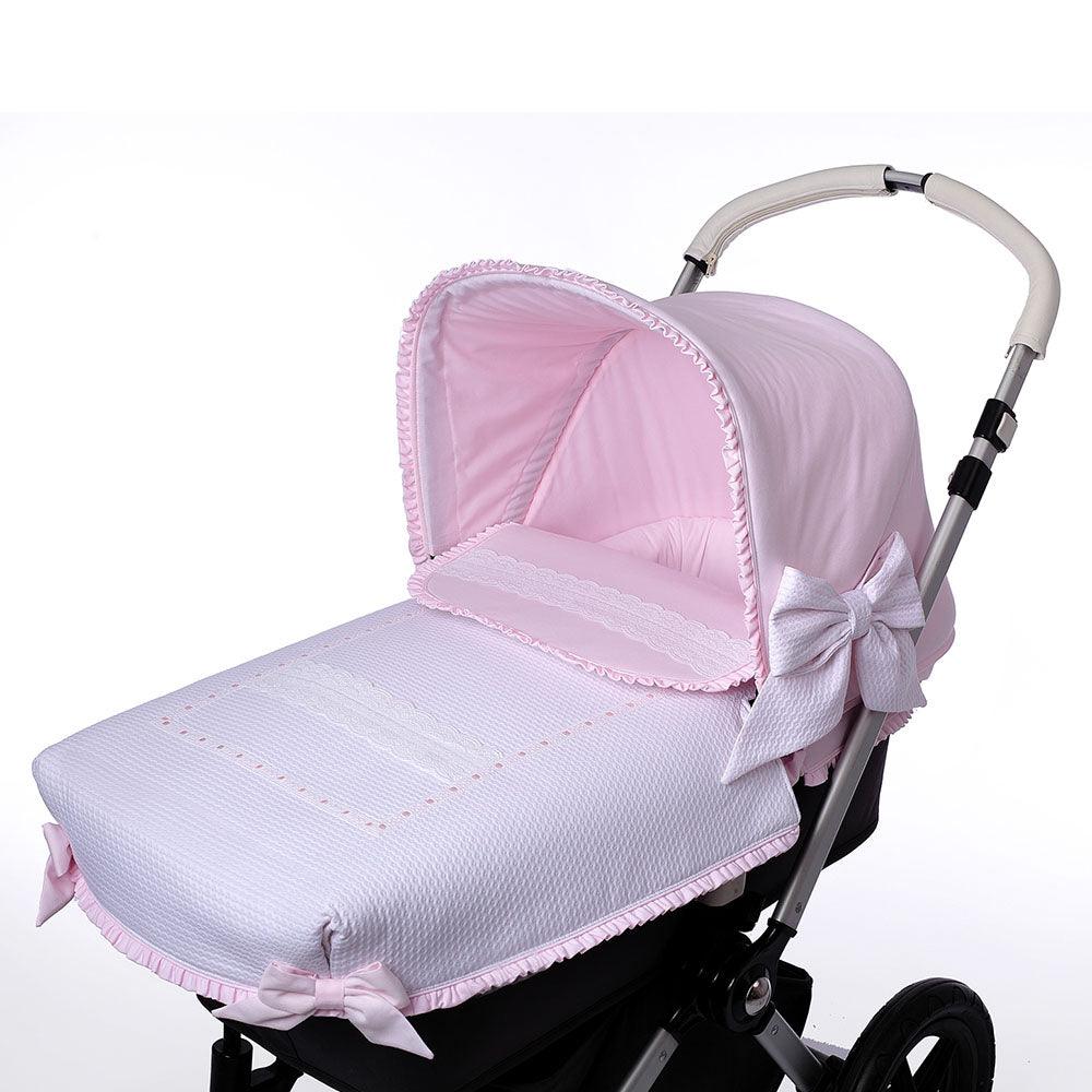 Colcha Capazo Carro Bebé 138 Blanco Rosa Bebiti By Nanetes - Nanetes #